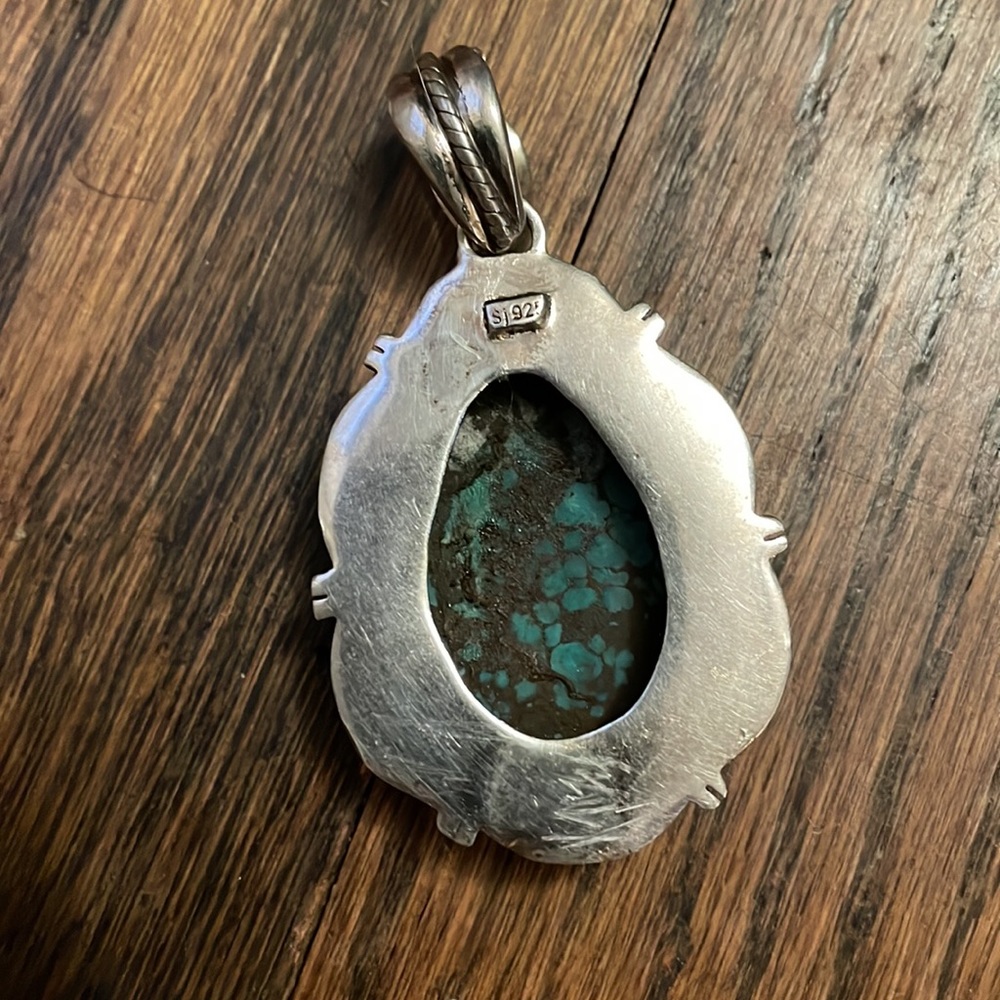 Turquoise Classic Western wear Jewelry Sterling Silver Turquoise large pendant - Picture 4 of 5